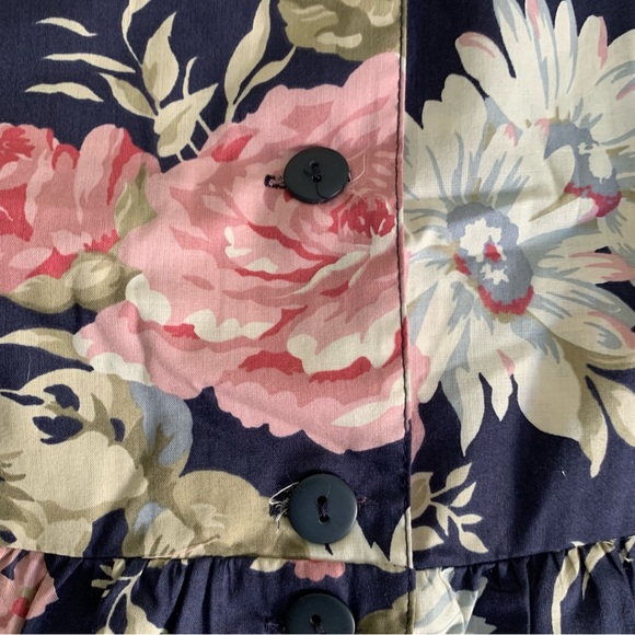 Vintage Laura Ashley Great Britain Cottagecore Floral Crop Jumpsuit Bow Pockets - Picture 12 of 12